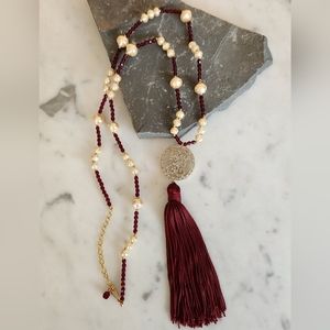 Graziano Garnet and Pearl Necklace EUC Vtg